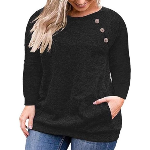 Women’s Plus Size Long Sleeve Button-Down Shirt with Pockets - Picture 5 of 5
